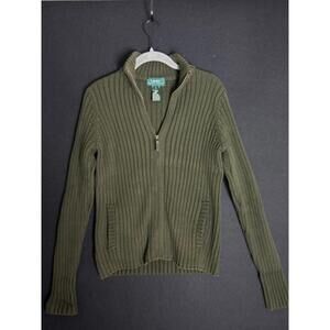 Lauren Ralph Lauren Cotton Chunky Knit Zipper Cardigan Preppy Old Money Classic
